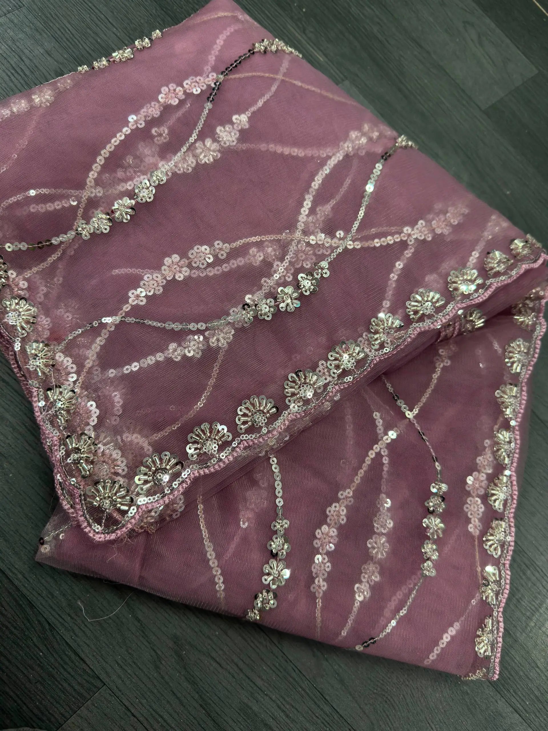 Sequin Vine Embroidered Net Saree