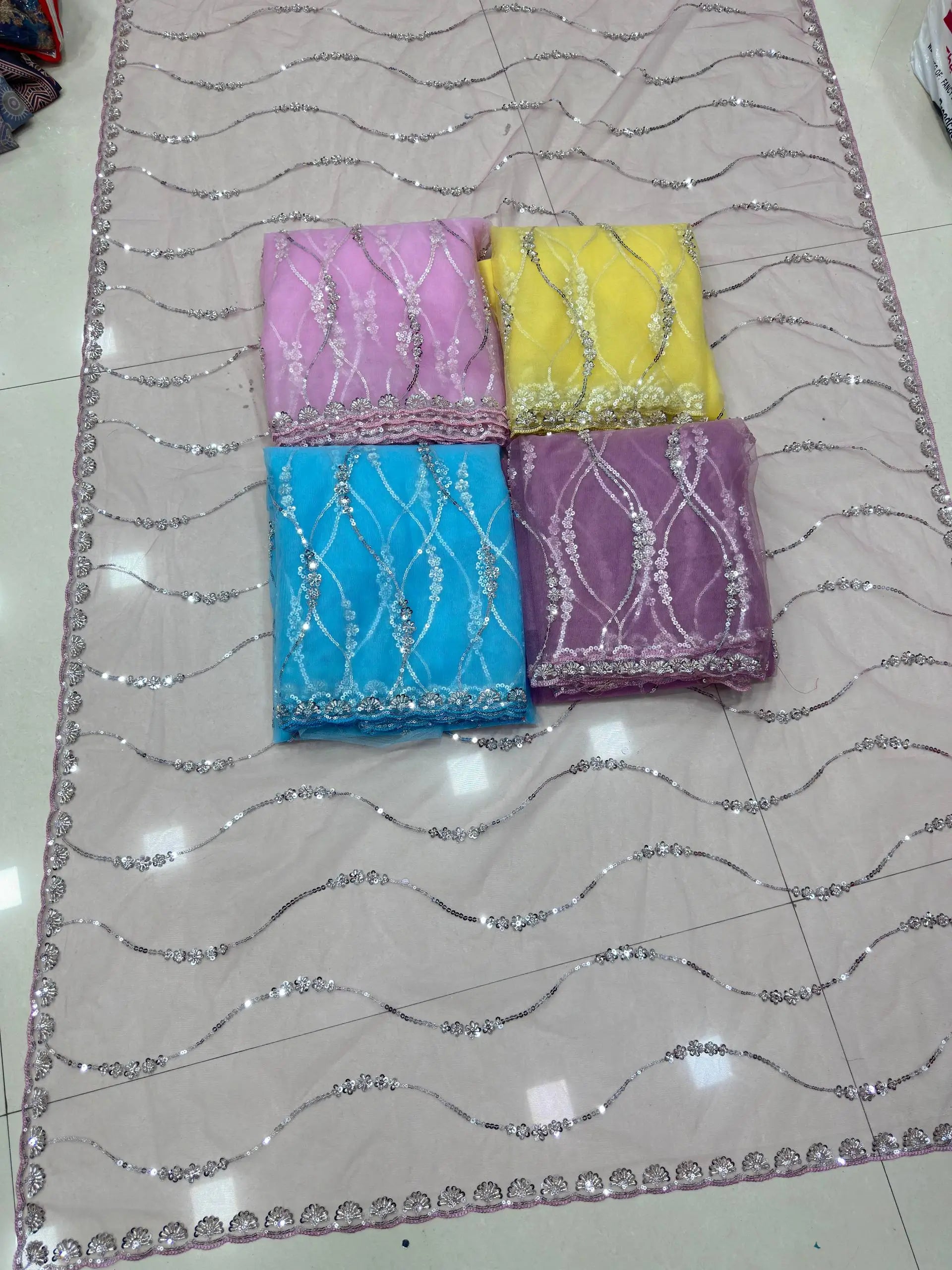 Sequin Vine Embroidered Net Saree