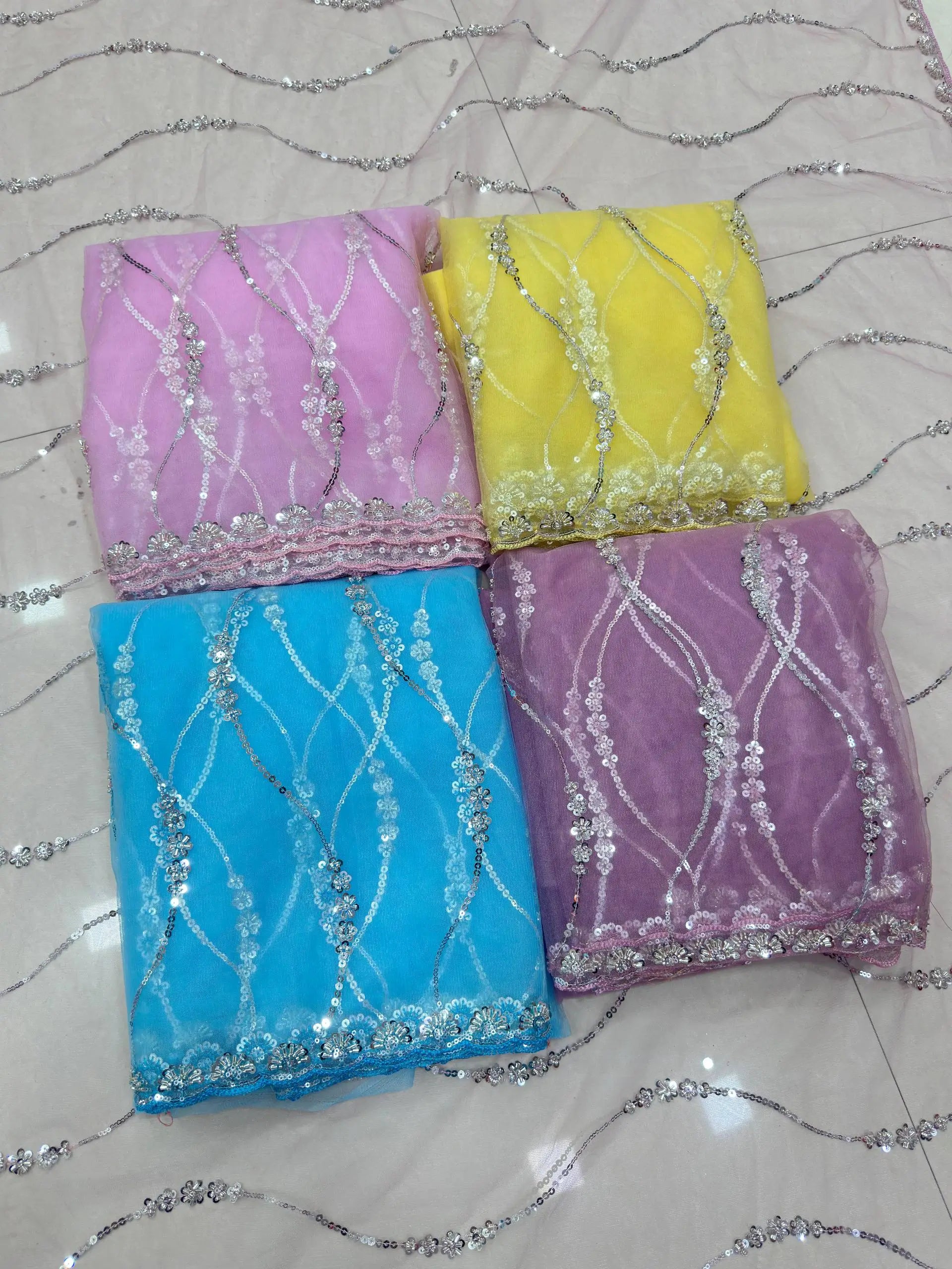 Sequin Vine Embroidered Net Saree