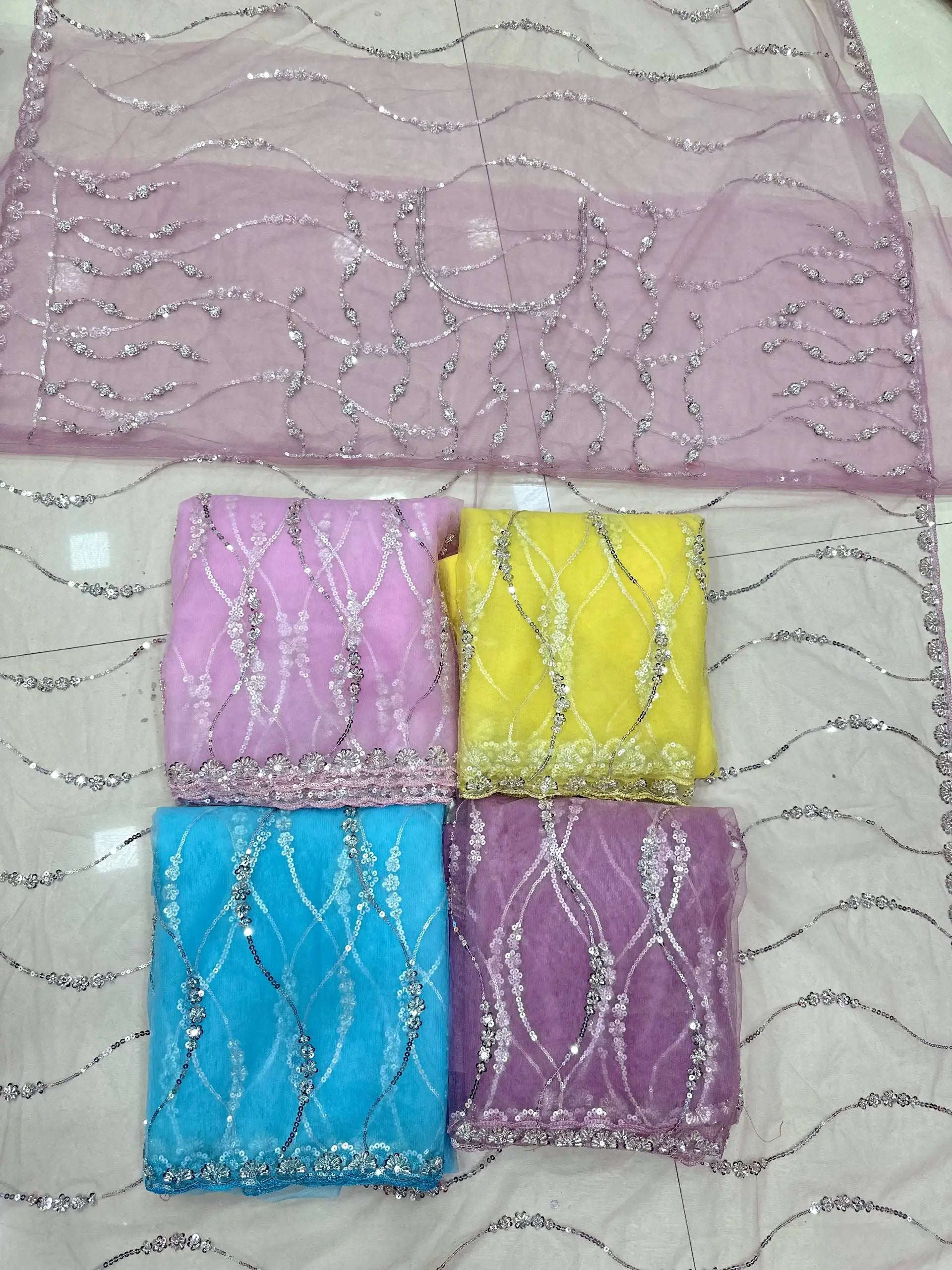 Sequin Vine Embroidered Net Saree