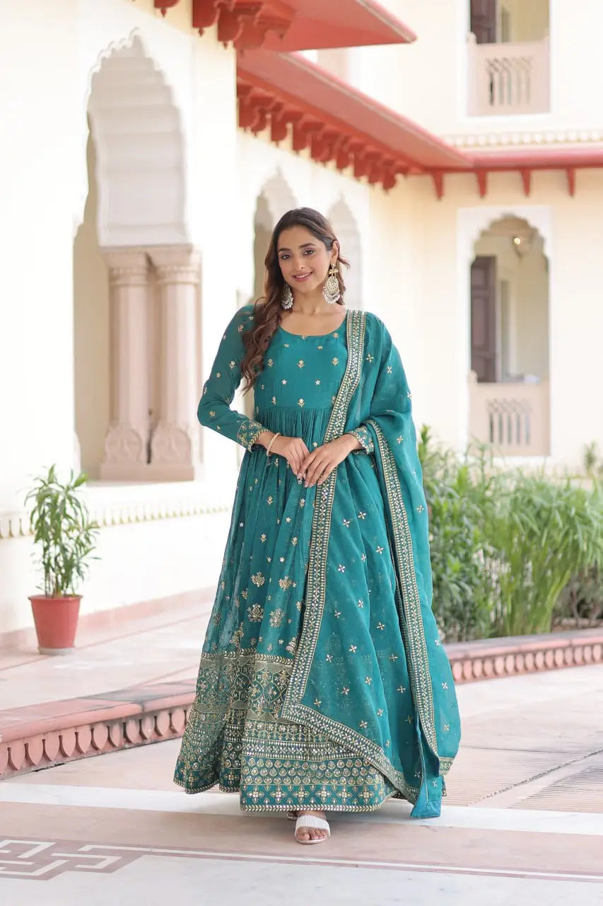 Sequins Embroidered Anarkali Gown With Dupatta