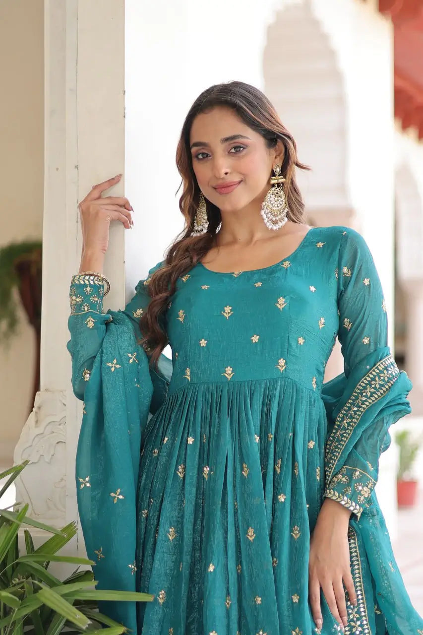 Sequins Embroidered Anarkali Gown With Dupatta