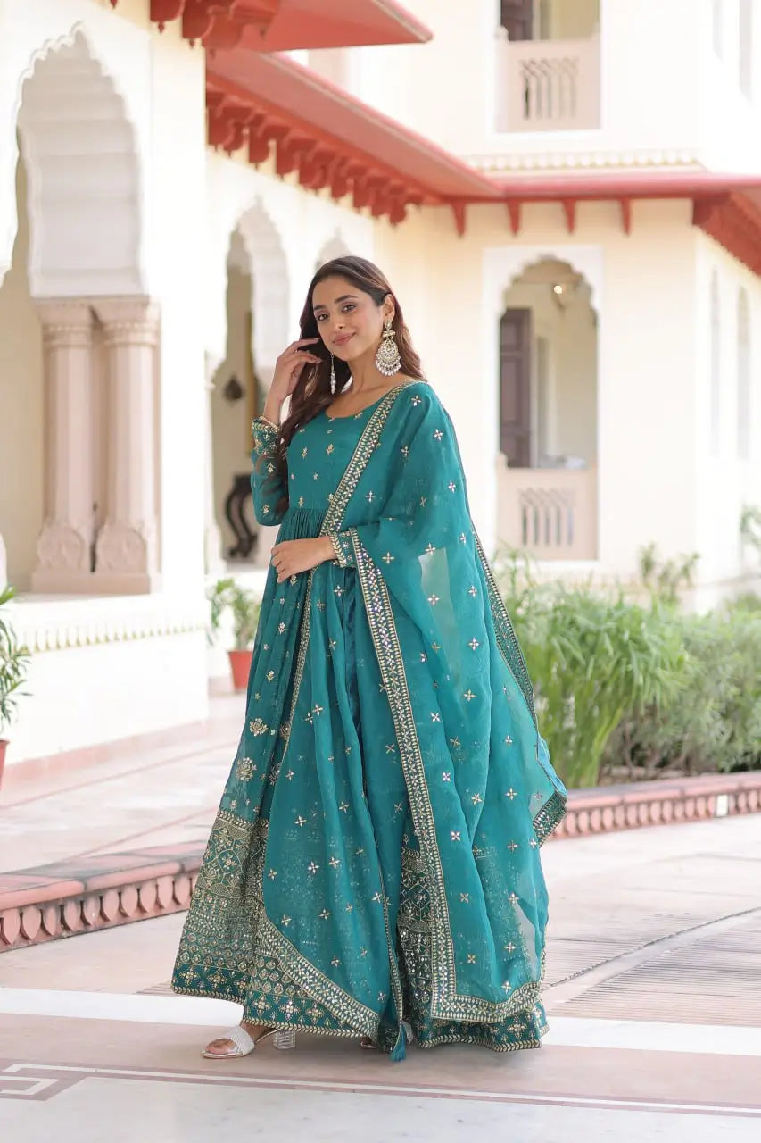 Sequins Embroidered Anarkali Gown With Dupatta
