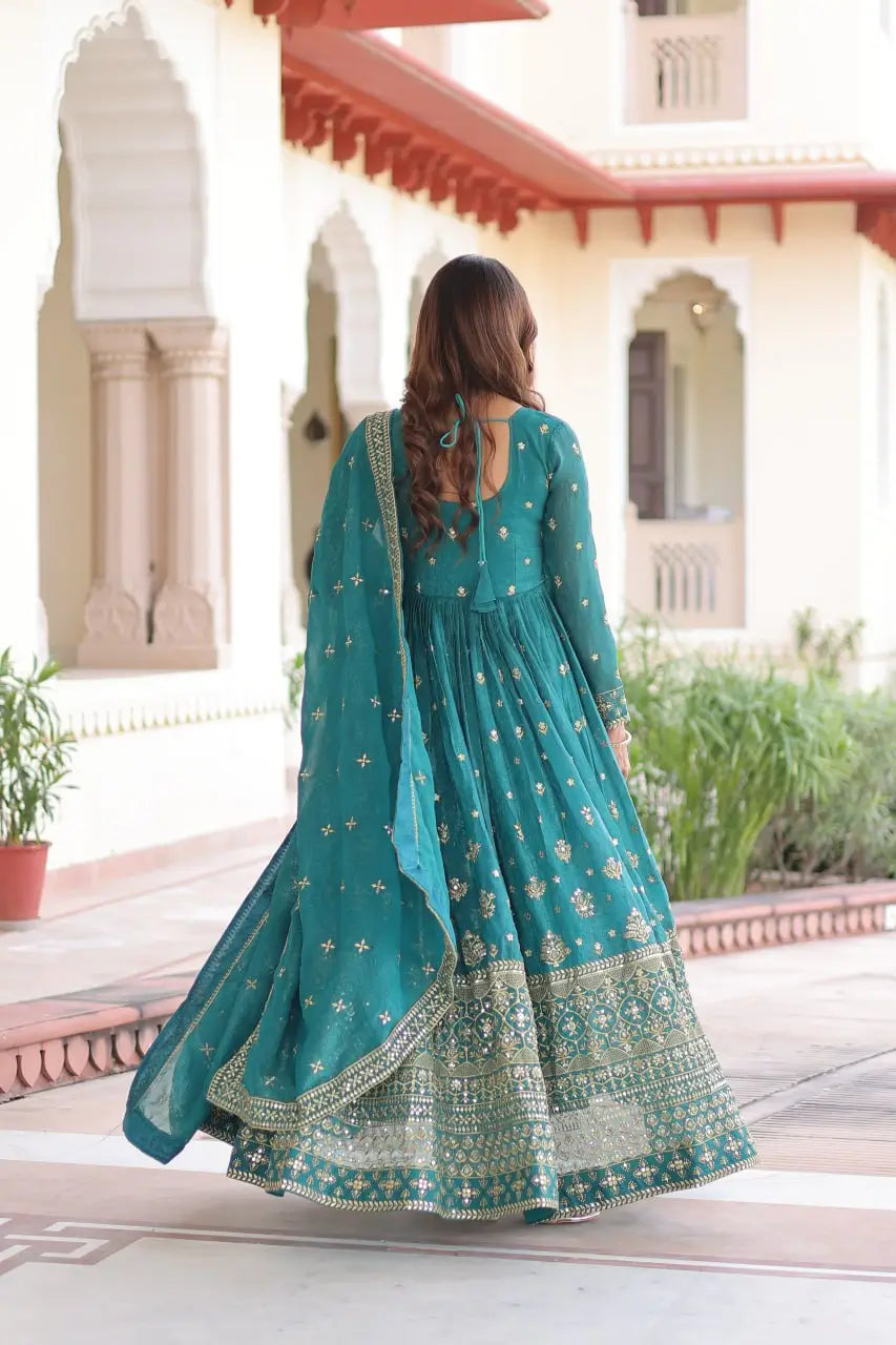 Sequins Embroidered Anarkali Gown With Dupatta