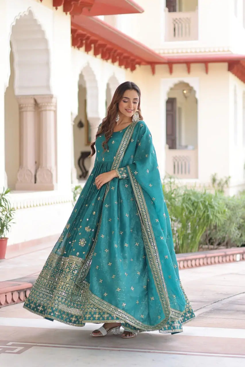 Sequins Embroidered Anarkali Gown With Dupatta