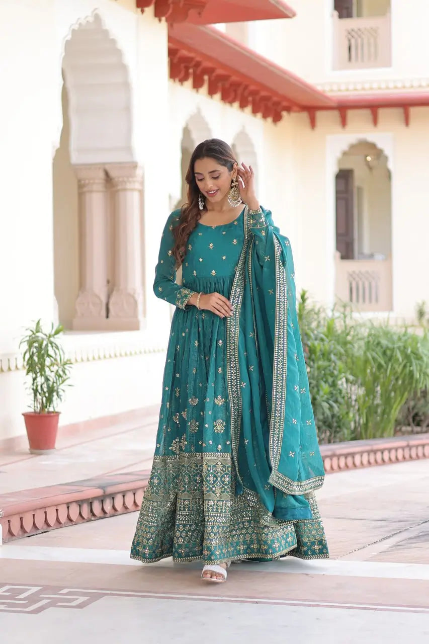 Sequins Embroidered Anarkali Gown With Dupatta