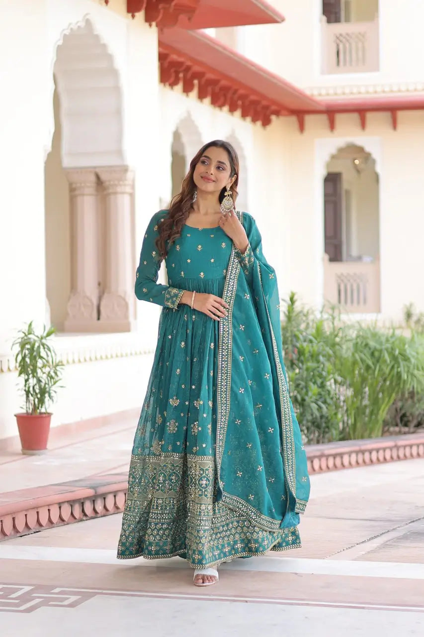 Sequins Embroidered Anarkali Gown With Dupatta