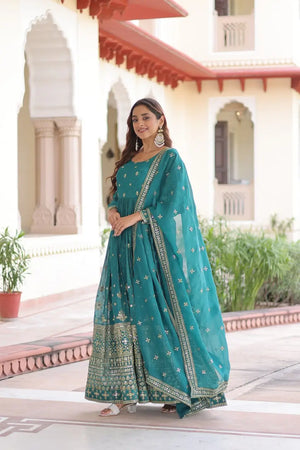 Sequins Embroidered Anarkali Gown With Dupatta