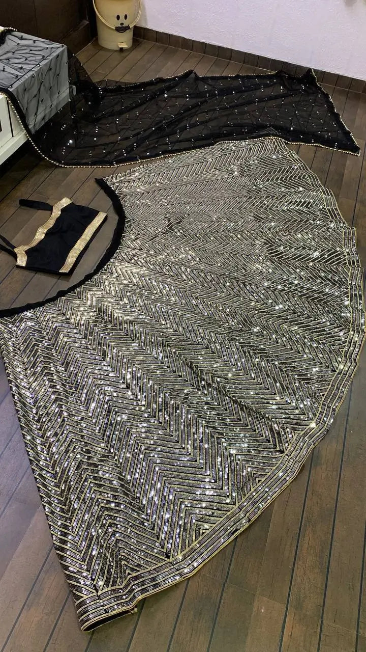 Sequins Embroidered Georgette Lehenga Choli with Net Dupatta for Festive and Party Wear