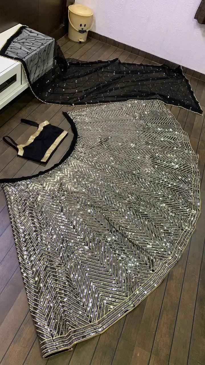 Sequins Embroidered Georgette Lehenga Choli with Net Dupatta for Festive and Party Wear