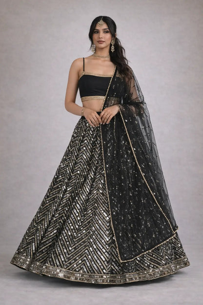 Sequins Embroidered Georgette Lehenga Choli with Net Dupatta for Festive and Party Wear