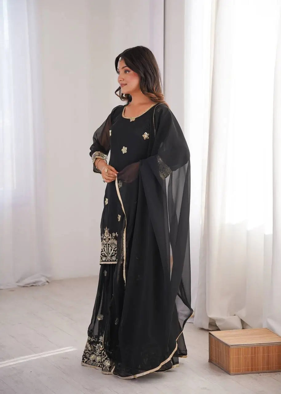 Sequins Embroidered Georgette Sharara Set with Dupatta