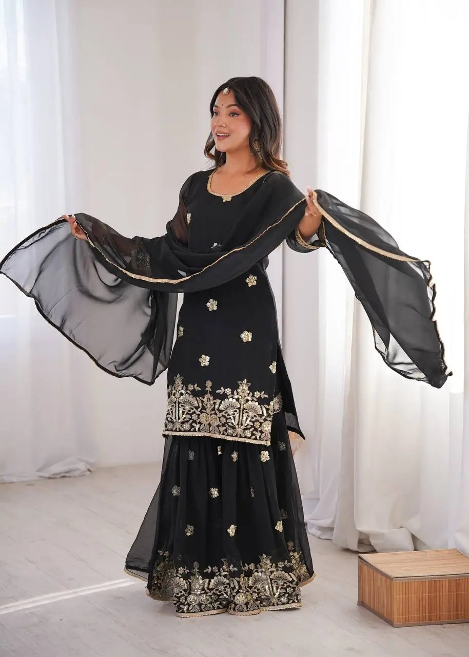 Sequins Embroidered Georgette Sharara Set with Dupatta