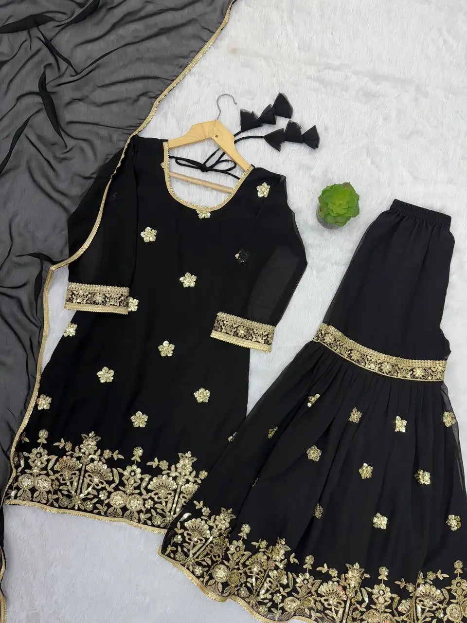 Sequins Embroidered Georgette Sharara Set with Dupatta