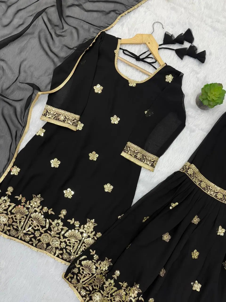 Sequins Embroidered Georgette Sharara Set with Dupatta