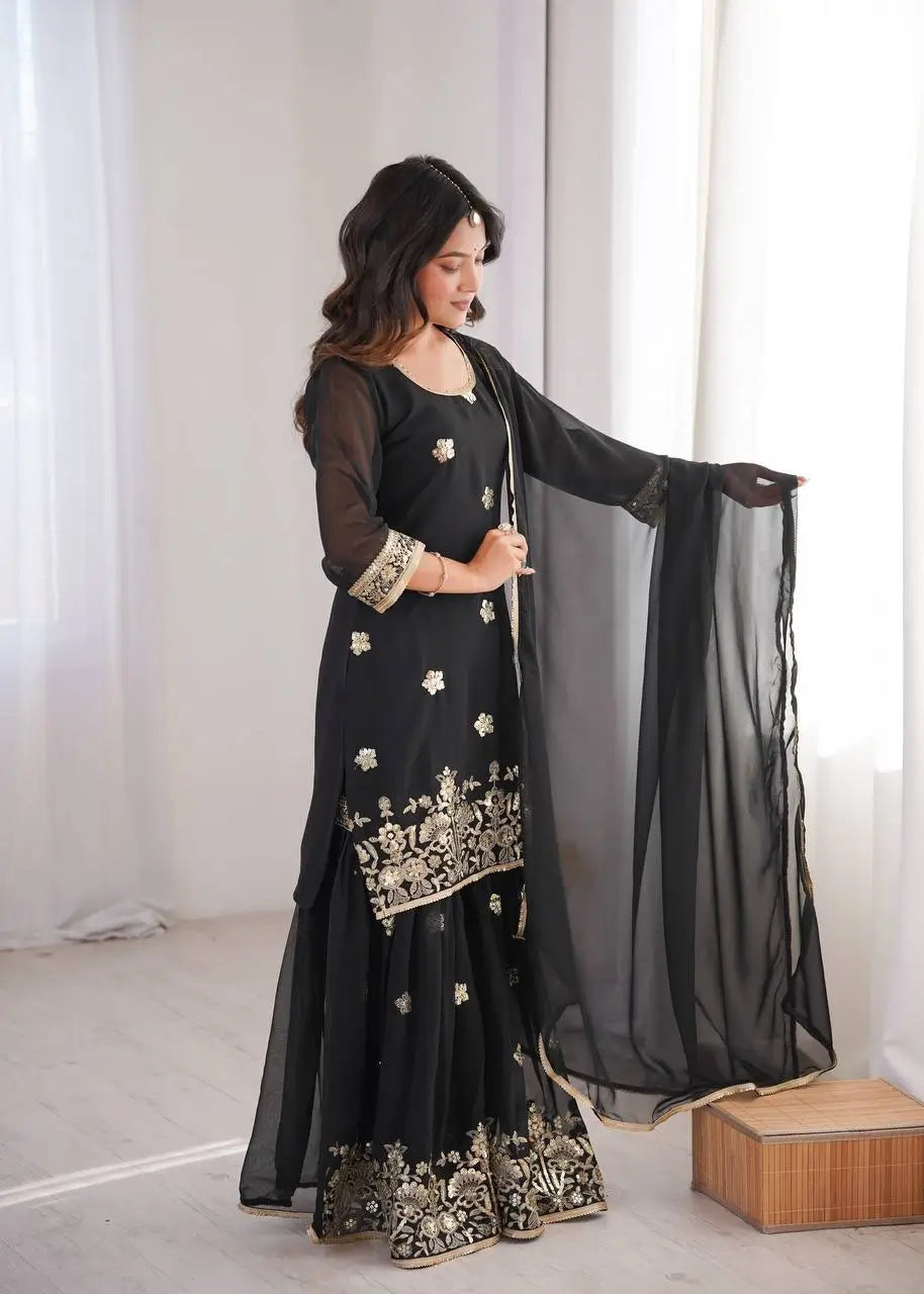 Sequins Embroidered Georgette Sharara Set with Dupatta