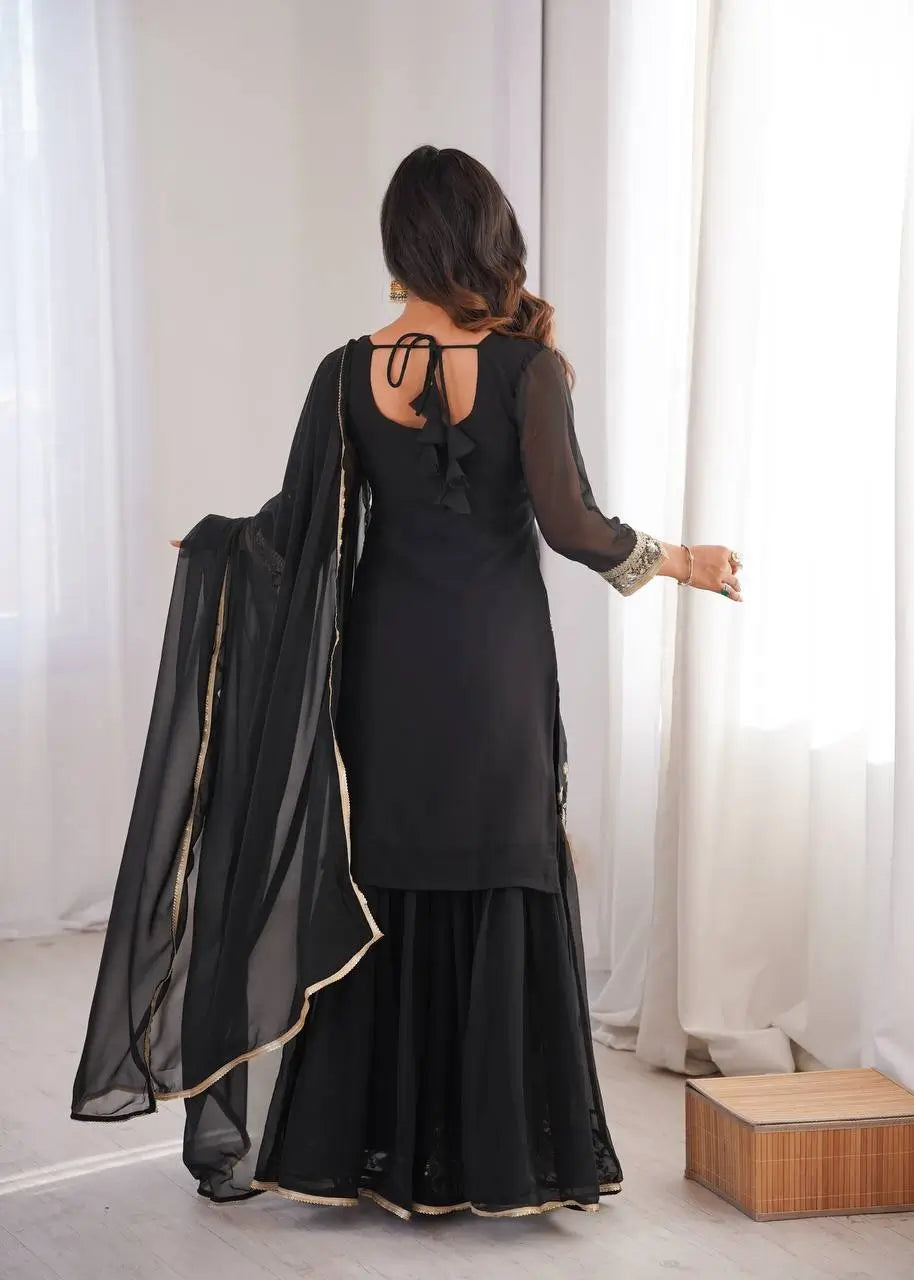 Sequins Embroidered Georgette Sharara Set with Dupatta