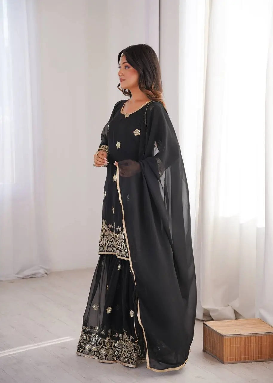 Sequins Embroidered Georgette Sharara Set with Dupatta