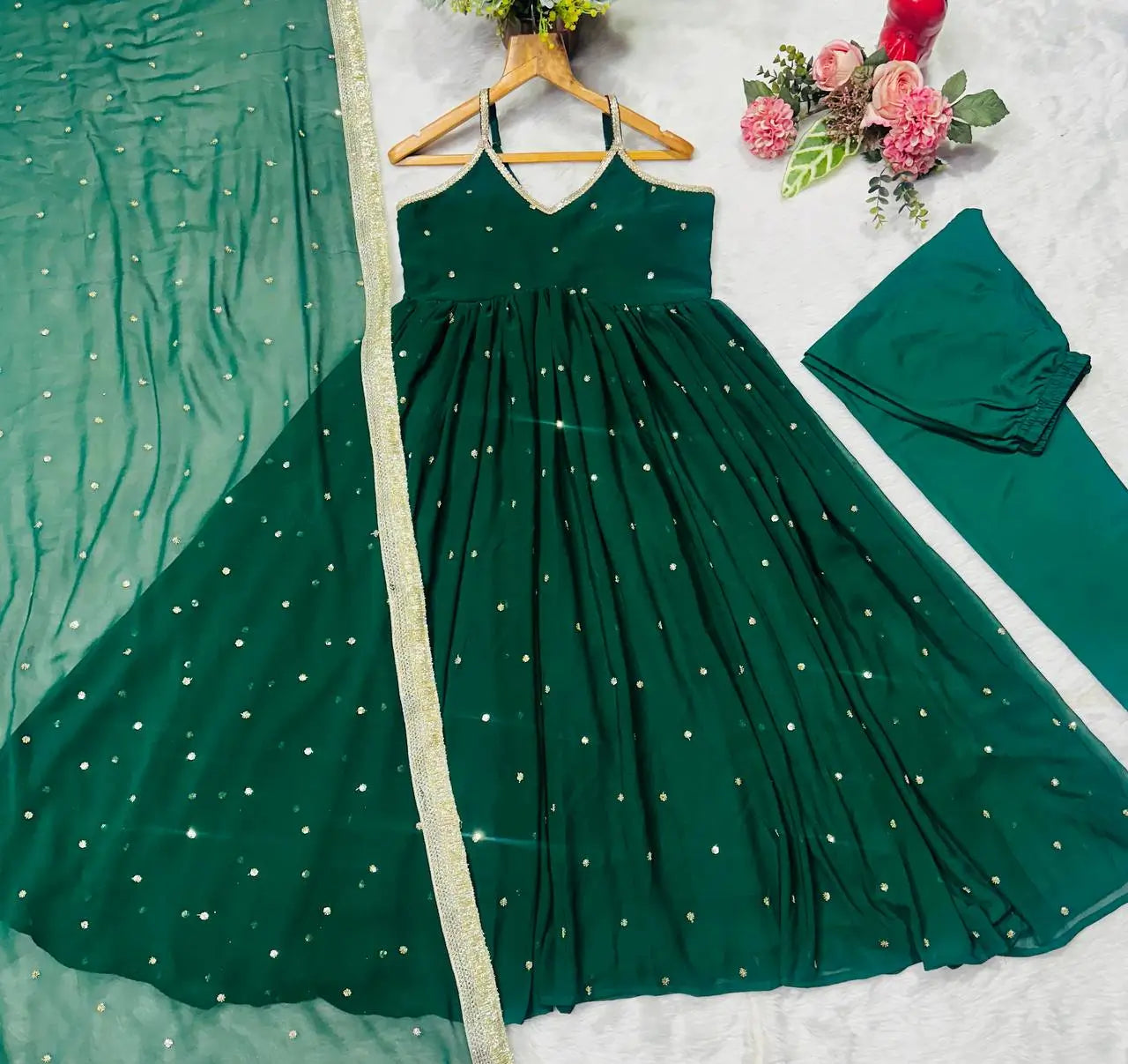 Sequins Zari Embroidered Gown Set with Dupatta