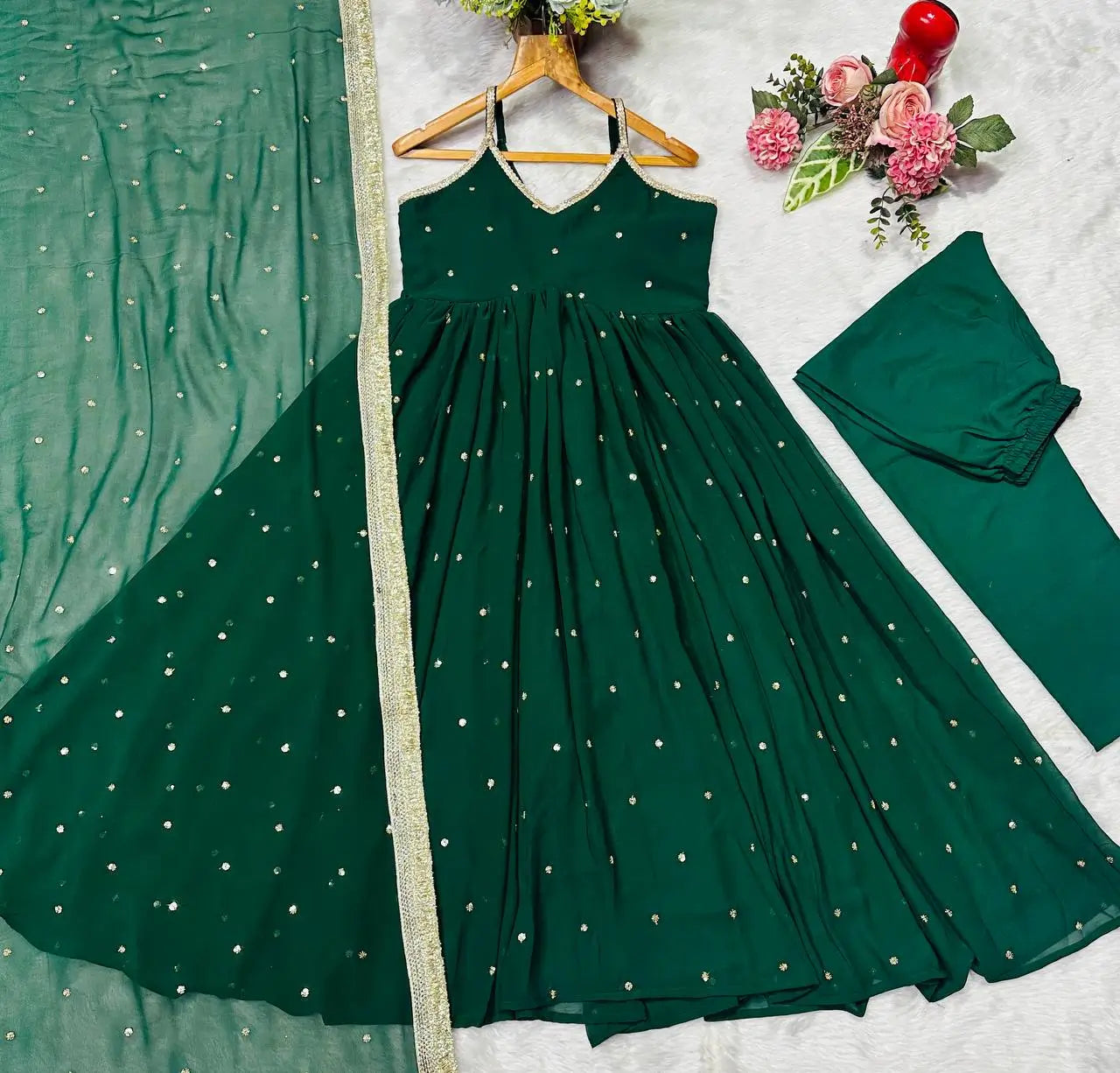 Sequins Zari Embroidered Gown Set with Dupatta