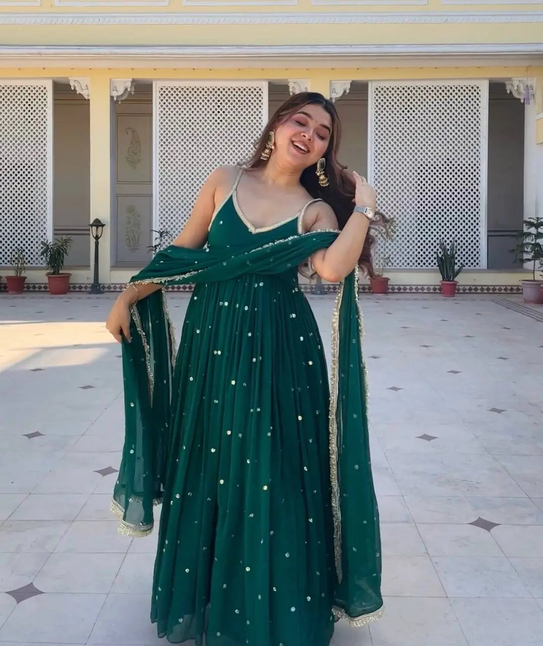 Sequins Zari Embroidered Gown Set with Dupatta