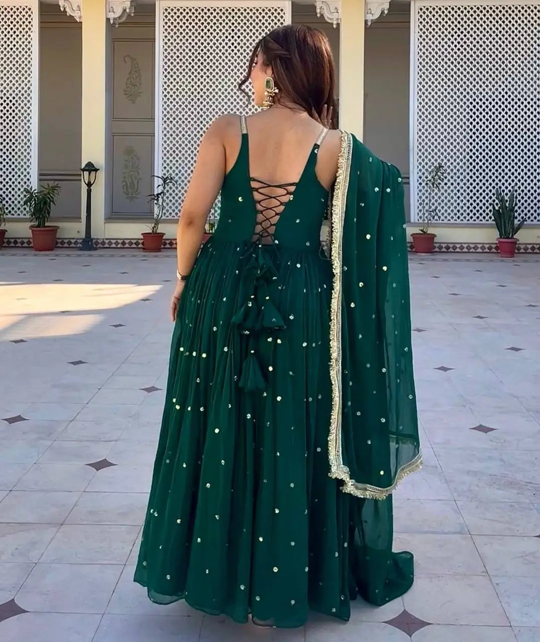 Sequins Zari Embroidered Gown Set with Dupatta