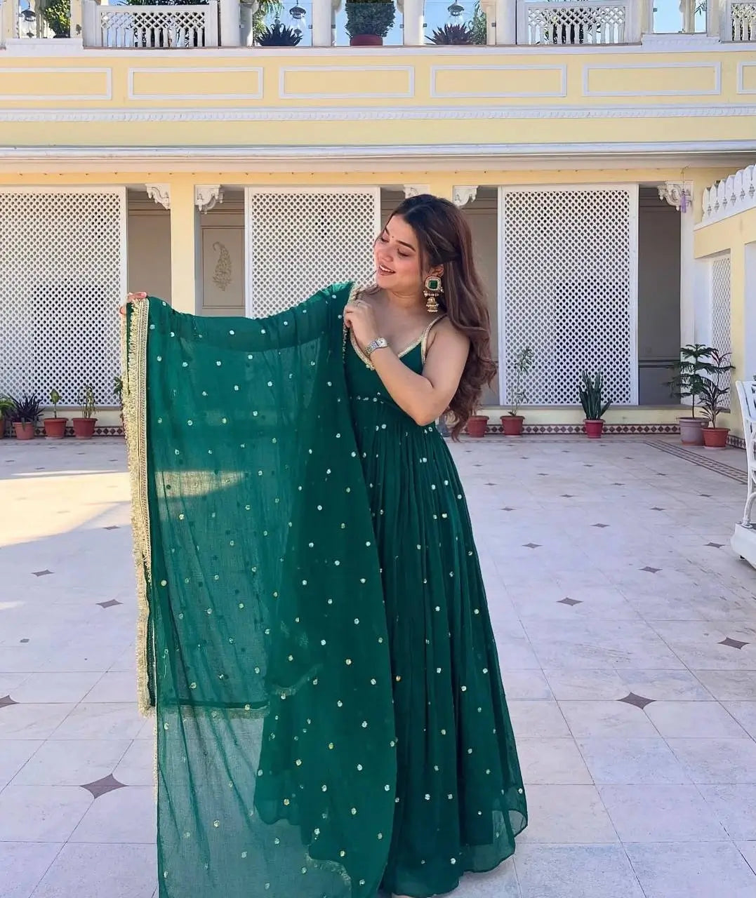 Sequins Zari Embroidered Gown Set with Dupatta