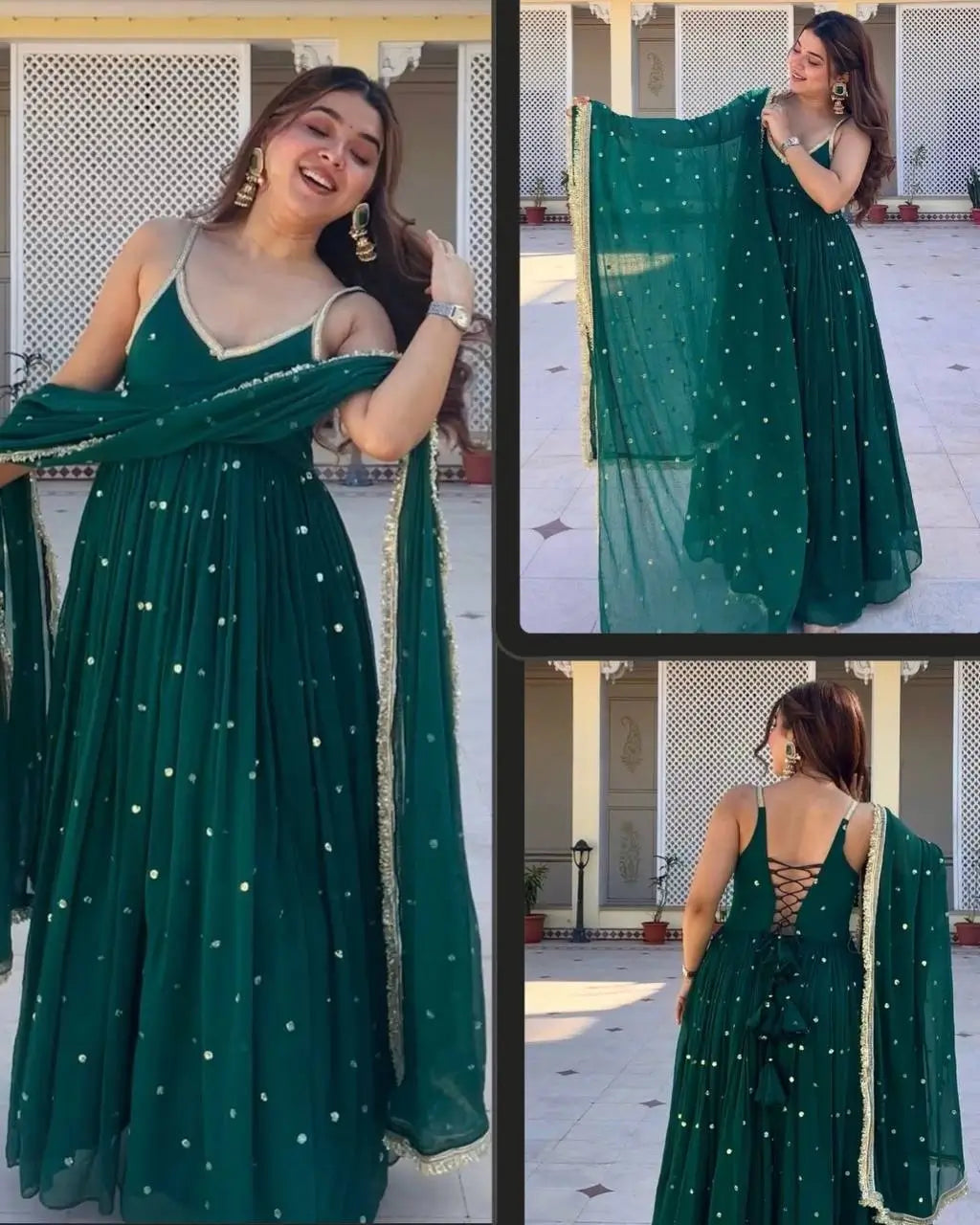 Sequins Zari Embroidered Gown Set with Dupatta