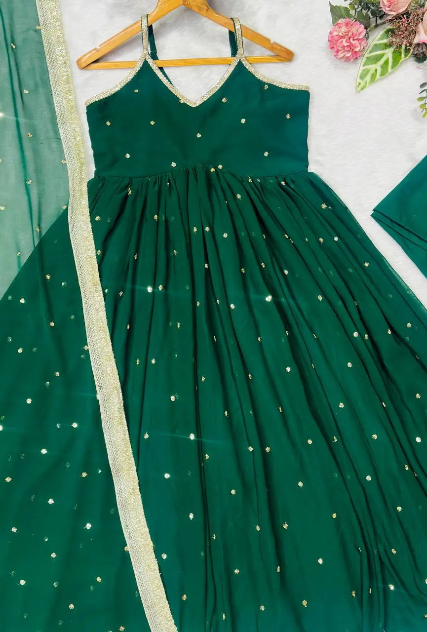 Sequins Zari Embroidered Gown Set with Dupatta