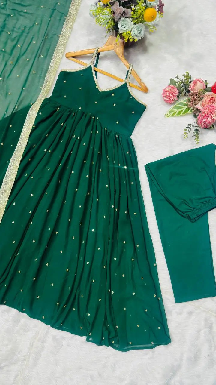 Sequins Zari Embroidered Gown Set with Dupatta