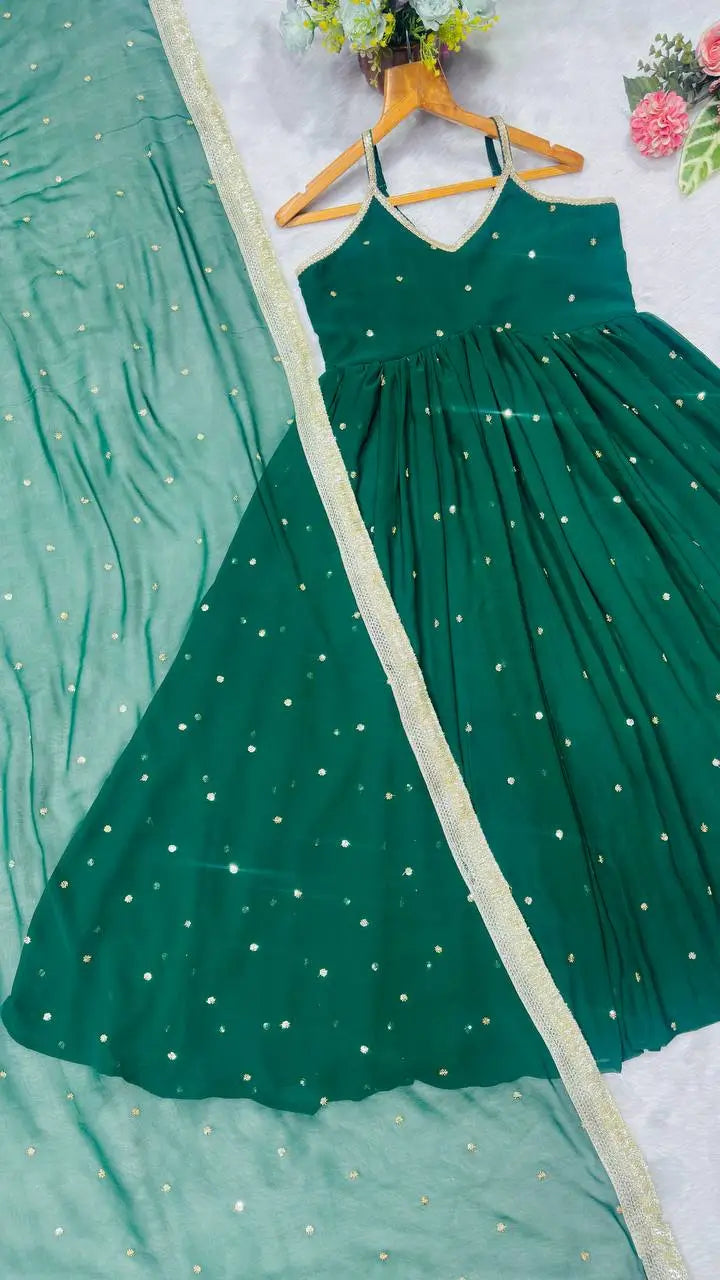Sequins Zari Embroidered Gown Set with Dupatta