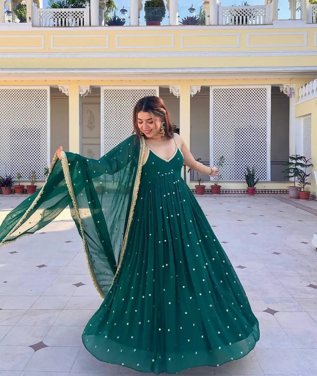 Sequins Zari Embroidered Gown Set with Dupatta