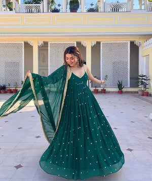 Sequins Zari Embroidered Gown Set with Dupatta