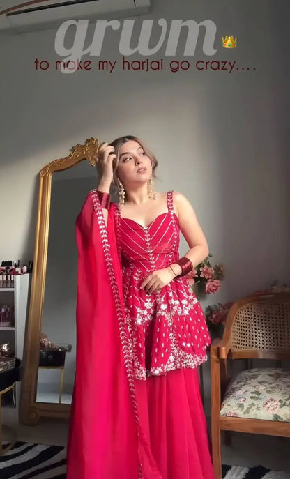 Sequins Zari Embroidered Sharara Suit Set with Dupatta