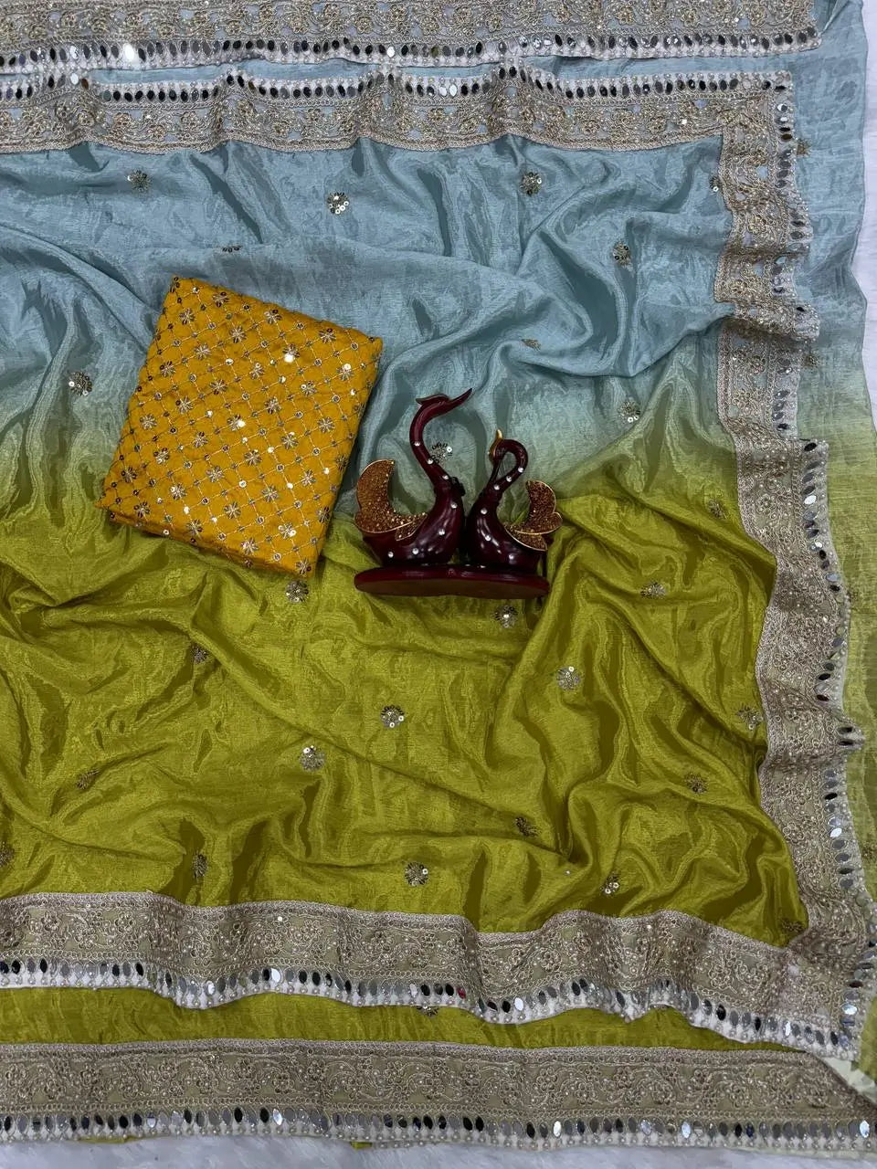 Shaded Chinnon Saree with Mirror and Sequin Embroidery