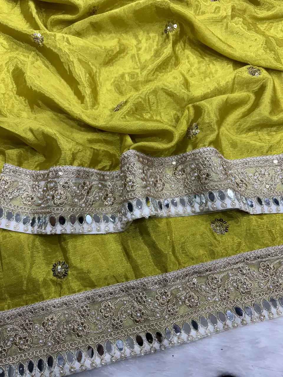 Shaded Chinnon Saree with Mirror and Sequin Embroidery