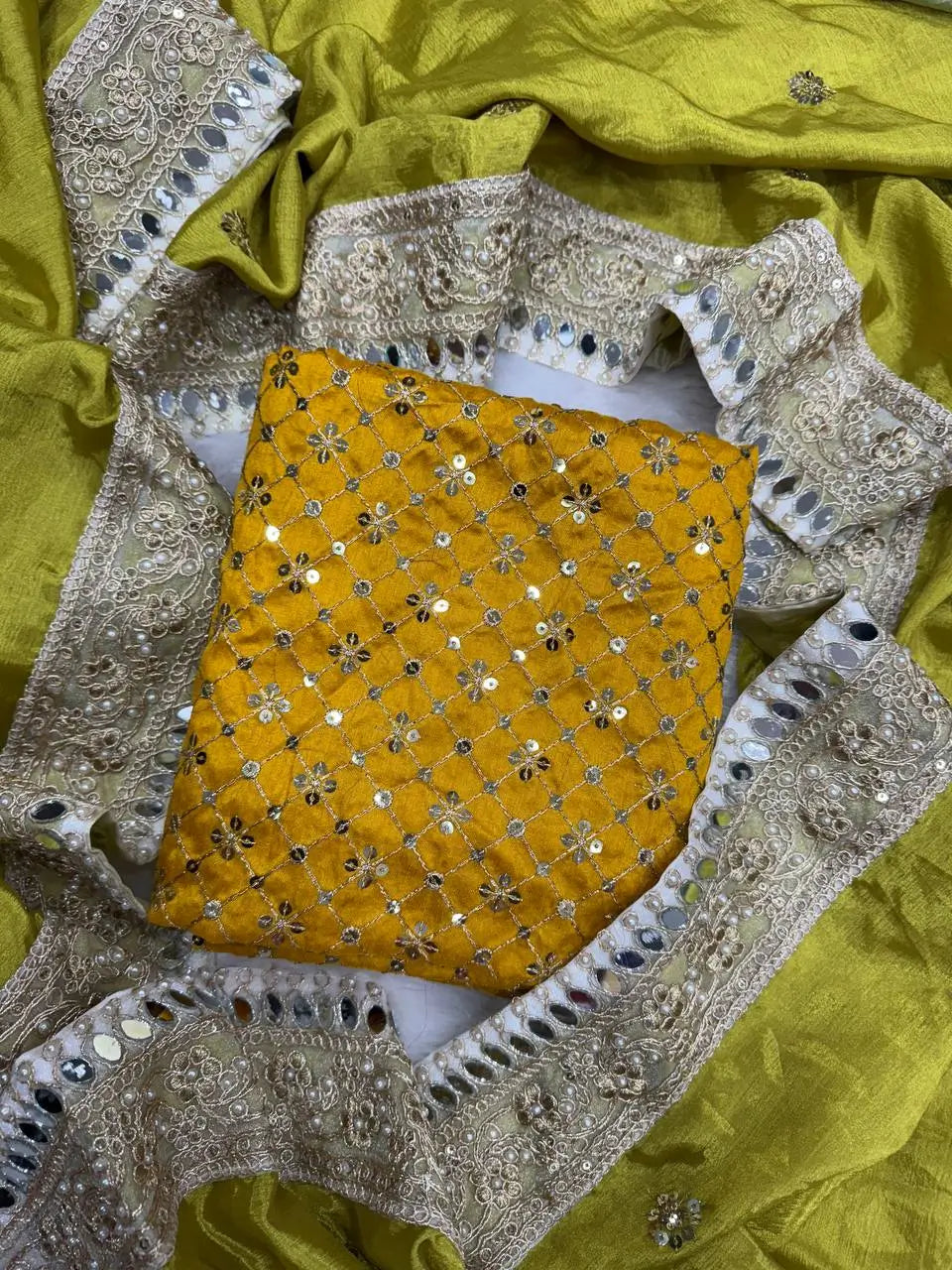 Shaded Chinnon Saree with Mirror and Sequin Embroidery