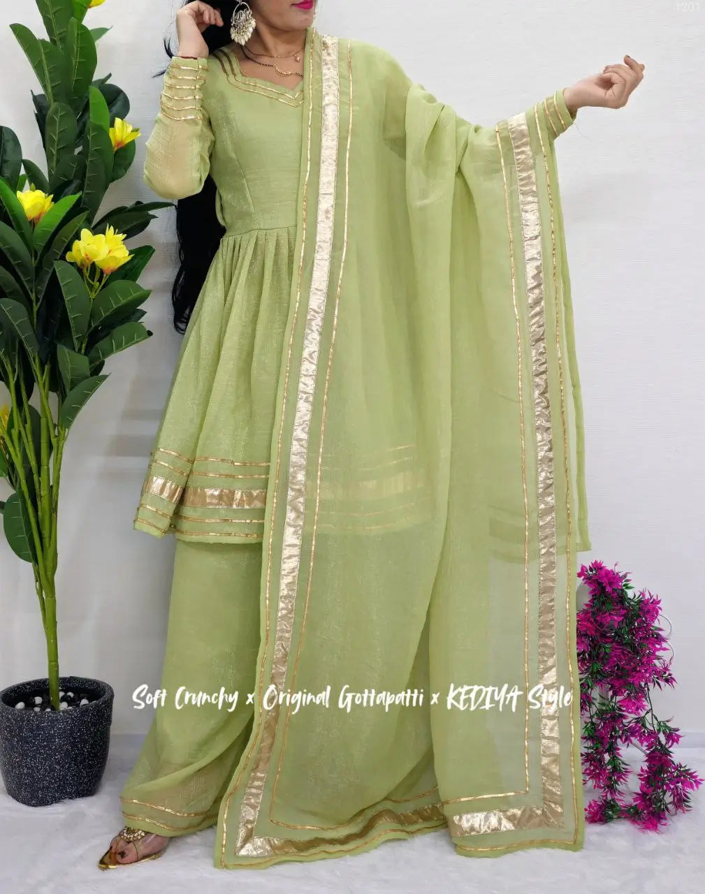 Shimmer Crunchy Crush Kurta Palazzo Set with Dupatta