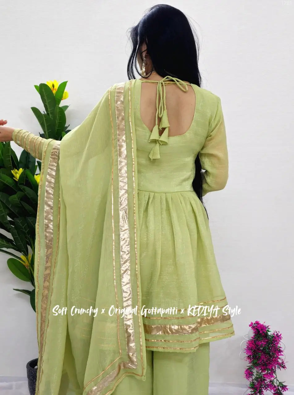 Shimmer Crunchy Crush Kurta Palazzo Set with Dupatta