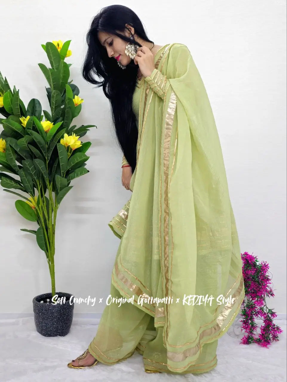 Shimmer Crunchy Crush Kurta Palazzo Set with Dupatta