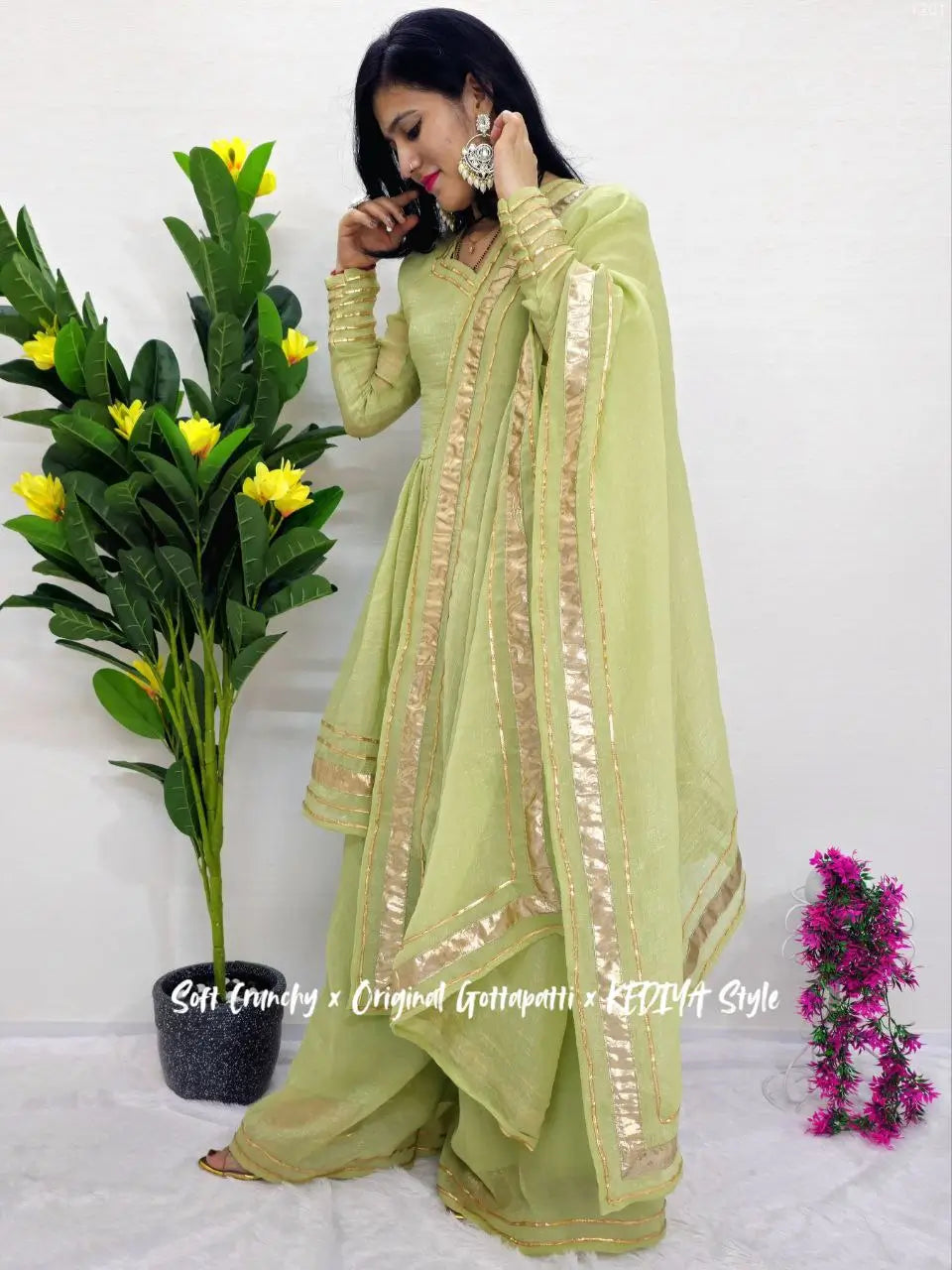 Shimmer Crunchy Crush Kurta Palazzo Set with Dupatta