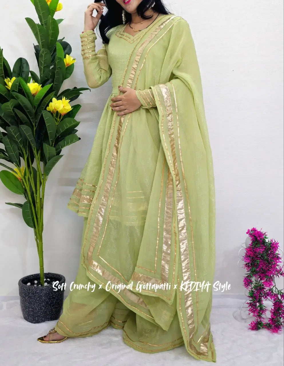 Shimmer Crunchy Crush Kurta Palazzo Set with Dupatta