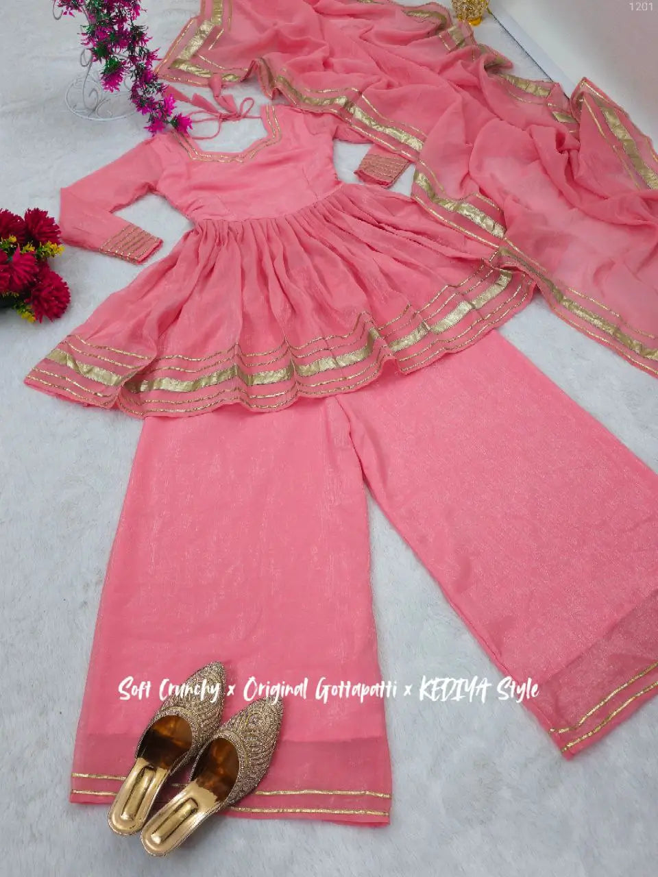 Shimmer Crunchy Crush Kurta Palazzo Set with Dupatta