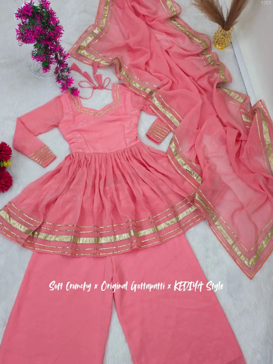 Shimmer Crunchy Crush Kurta Palazzo Set with Dupatta