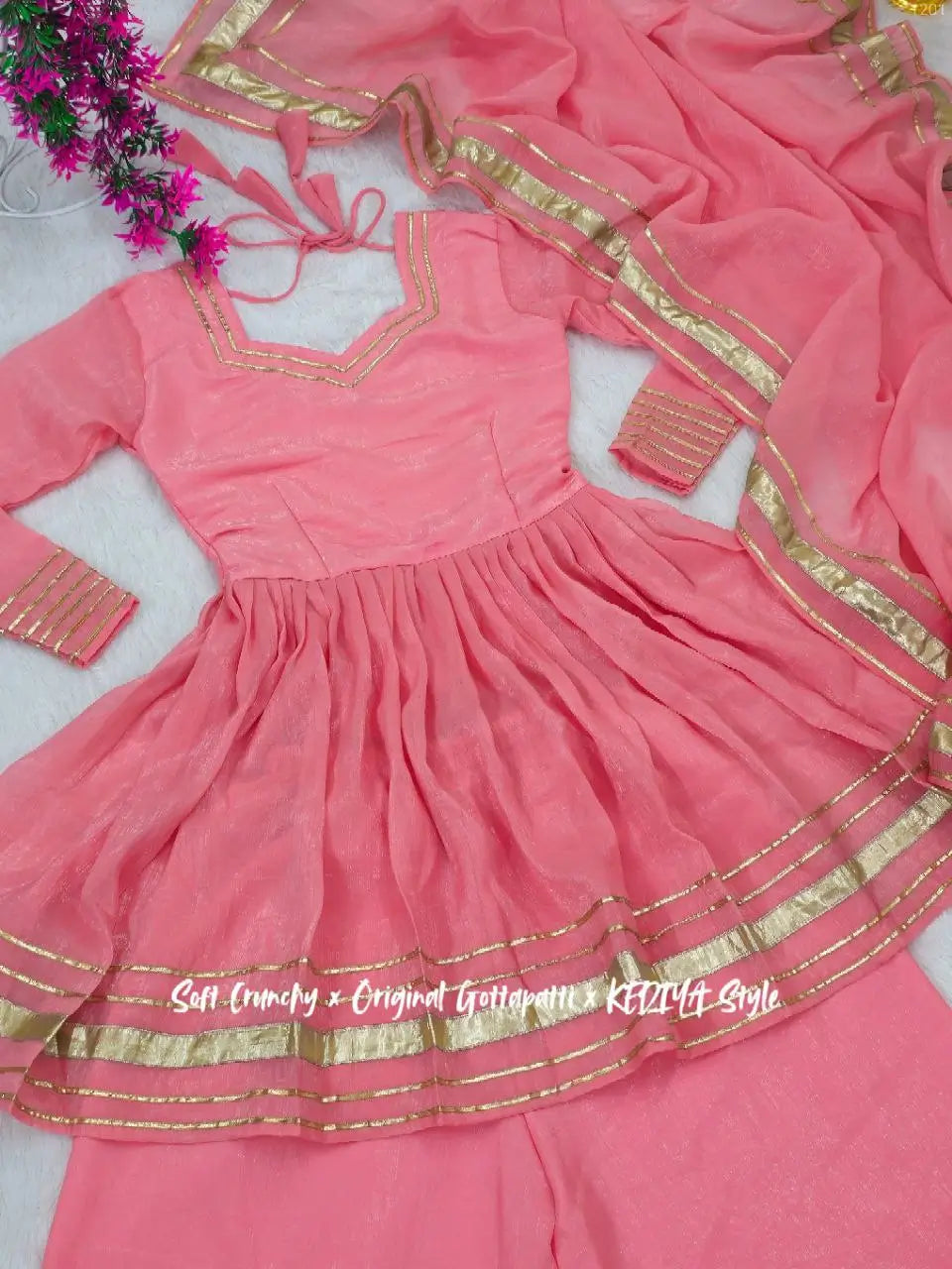 Shimmer Crunchy Crush Kurta Palazzo Set with Dupatta