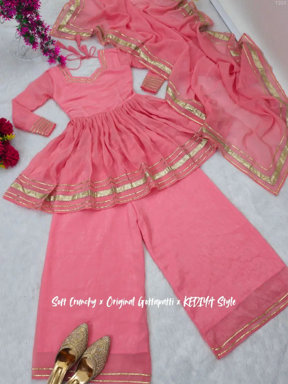 Shimmer Crunchy Crush Kurta Palazzo Set with Dupatta