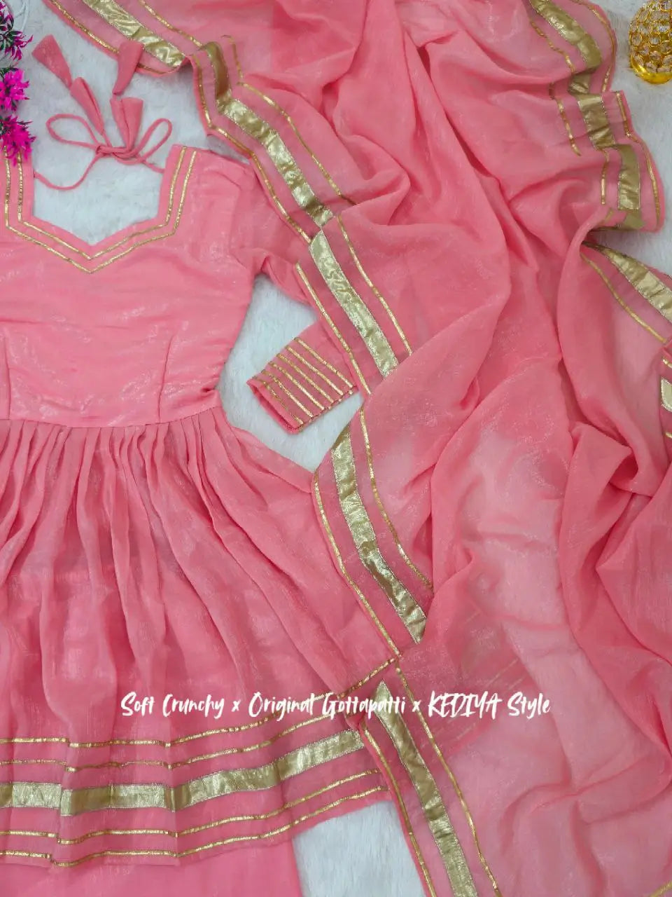 Shimmer Crunchy Crush Kurta Palazzo Set with Dupatta