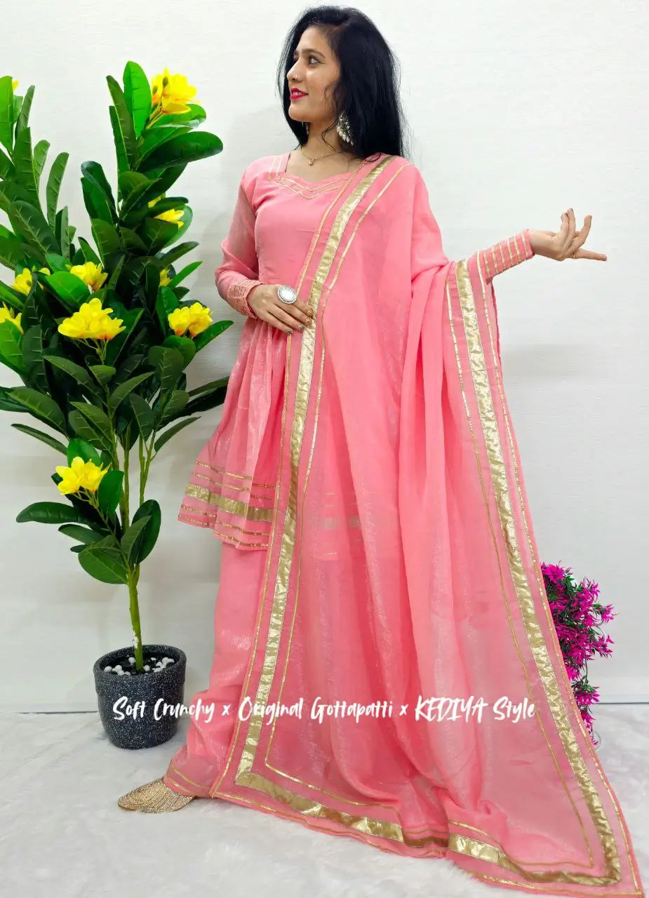 Shimmer Crunchy Crush Kurta Palazzo Set with Dupatta