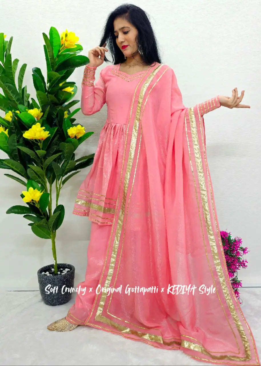 Shimmer Crunchy Crush Kurta Palazzo Set with Dupatta