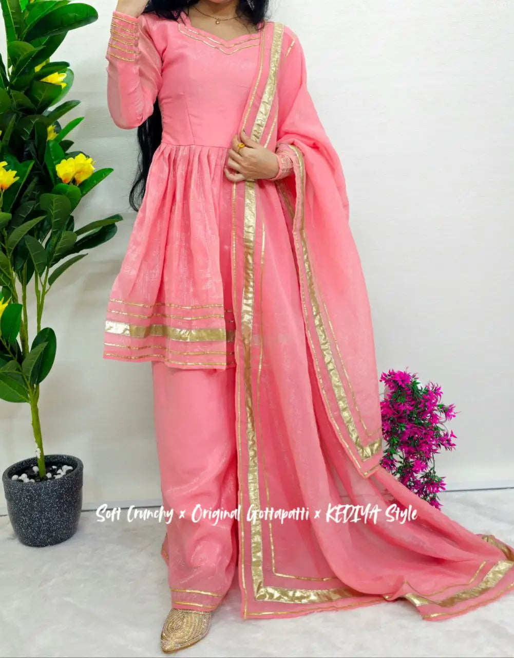 Shimmer Crunchy Crush Kurta Palazzo Set with Dupatta